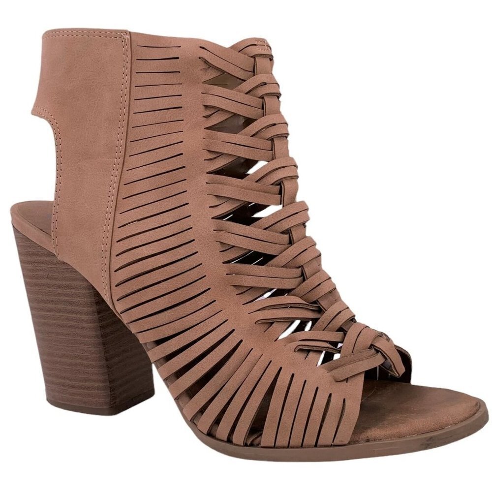DV Dolce Vita Tan Vegan Leather Braided Cage Peep Toe Booties Size 10